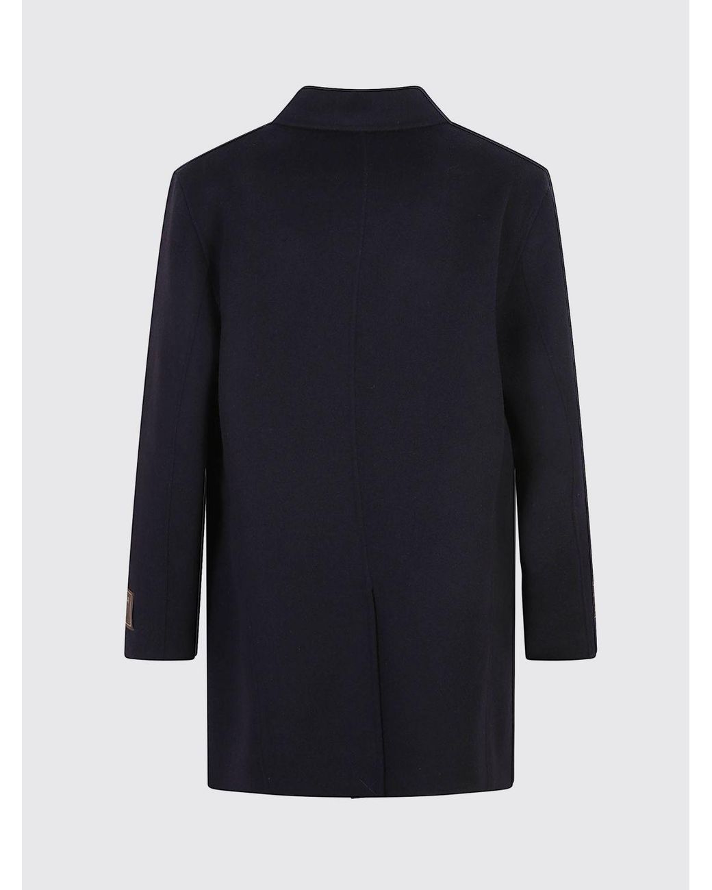 Incotex Blue Single-Breasted Knee-Length Wool Coat With Slit Pockets for men