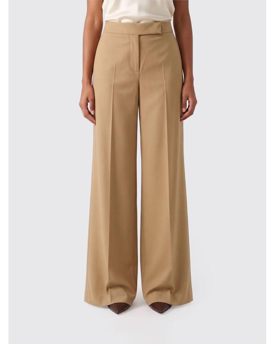 Max Mara Natural Wide-Leg Virgin Wool And Silk Trousers