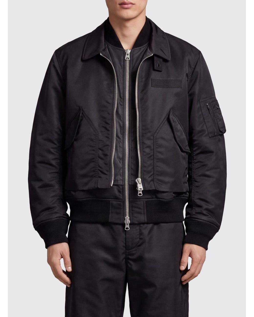 Sacai Black Windproof Nylon And Cotton Bomber Jacket With Classic Collar And Flap Pockets for men