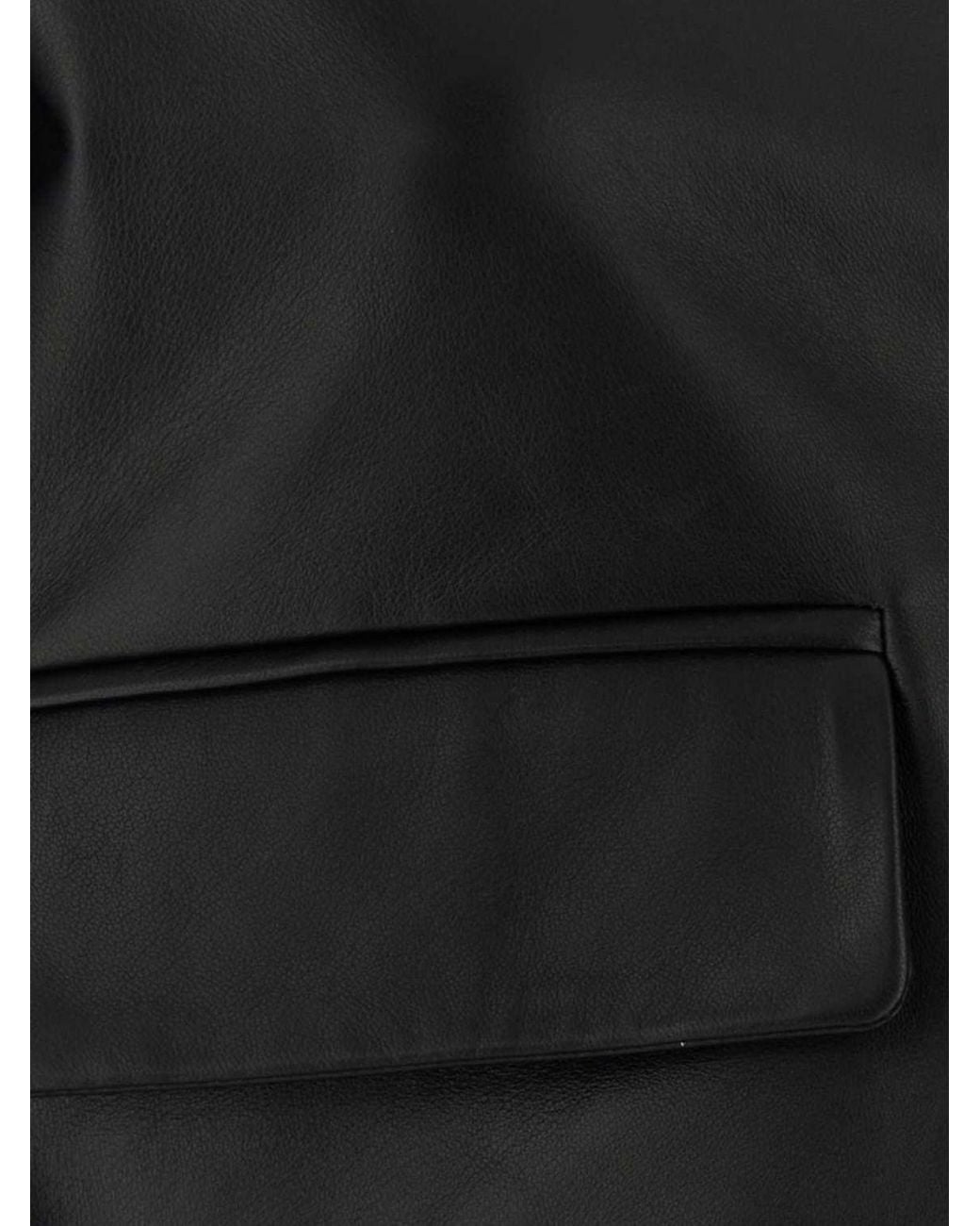 Marni Black Leather Shirt Jacket With Classic Collar And Studs