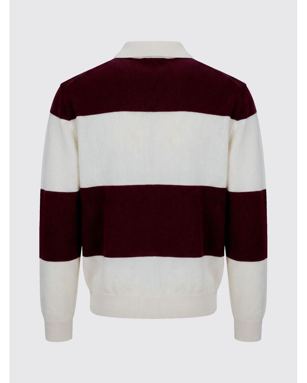 A.P.C. Red Striped Virgin Wool Long-Sleeved Knit Polo Shirt for men