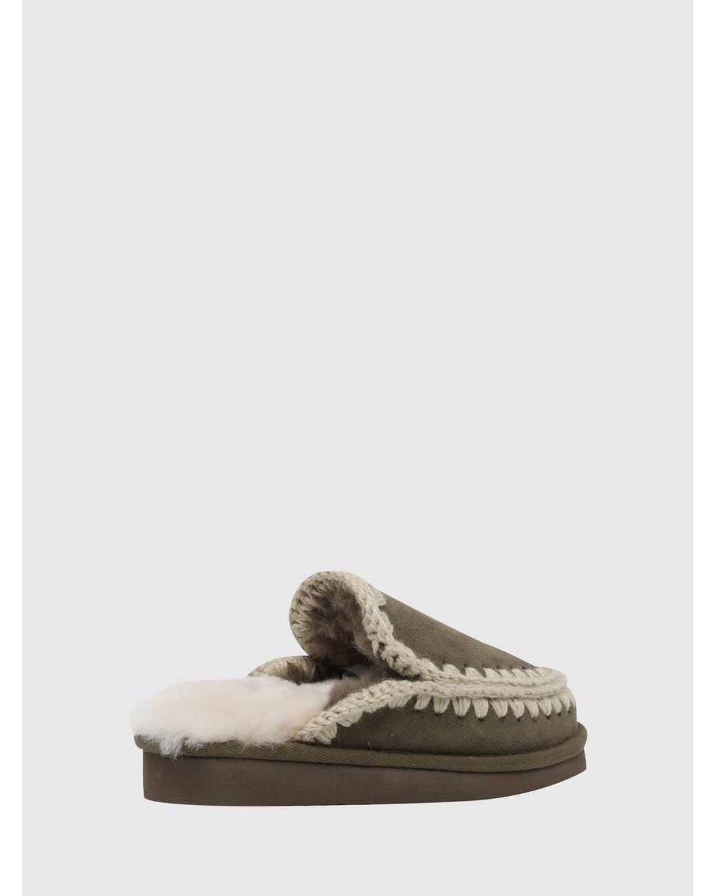 Mou Green Eskimo Suede Mules With Contrast Stitching And A Lightweight Eva Sole