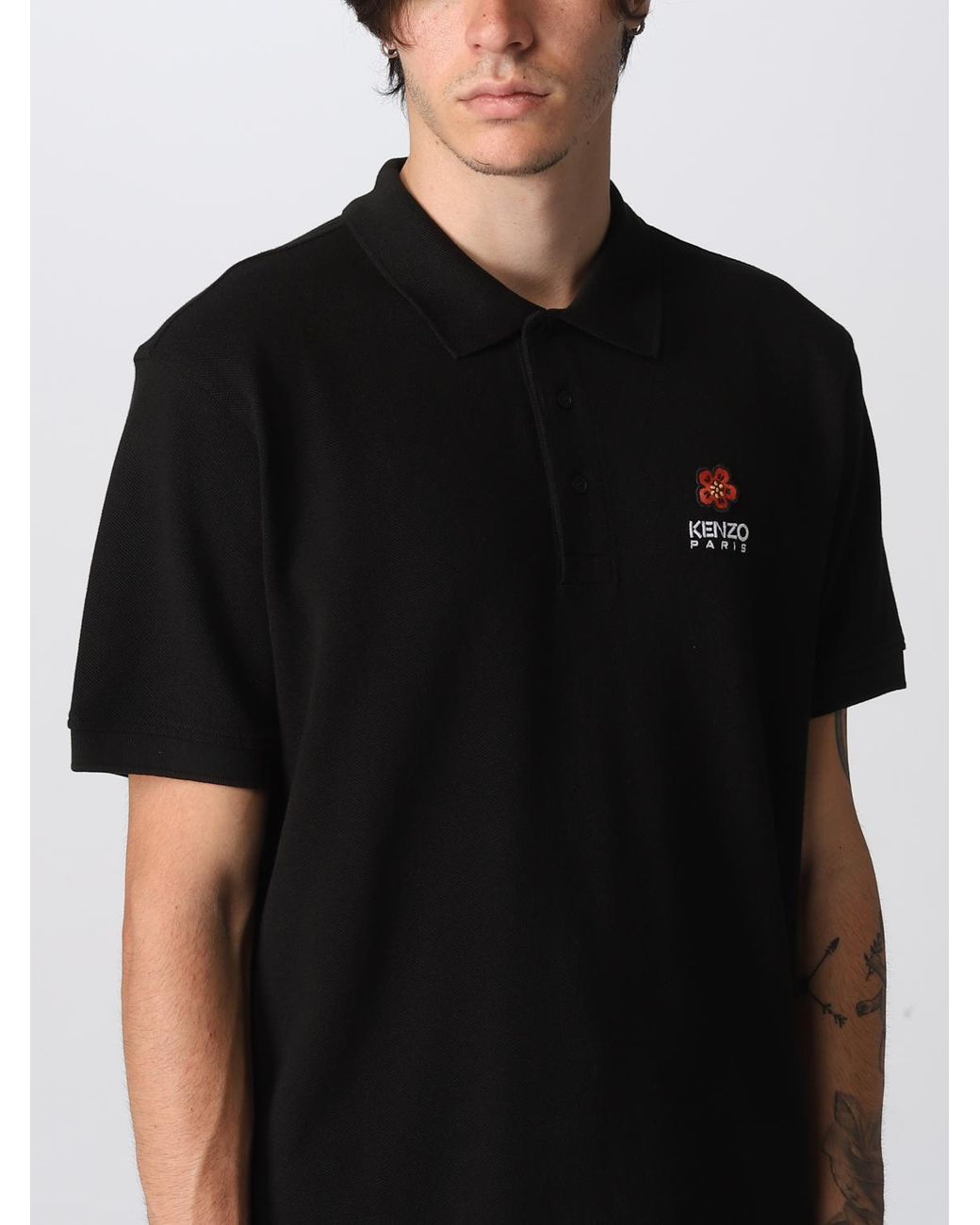 KENZO Black Boke Flower Crest Logo Polo T-shirt for men