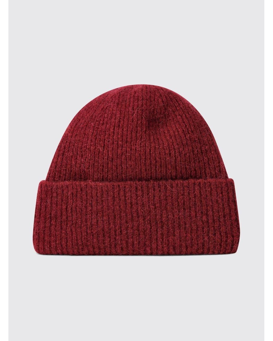Canada Goose Red Ribbed Wool And Alpaca Blend Beanie With Metallic Logo