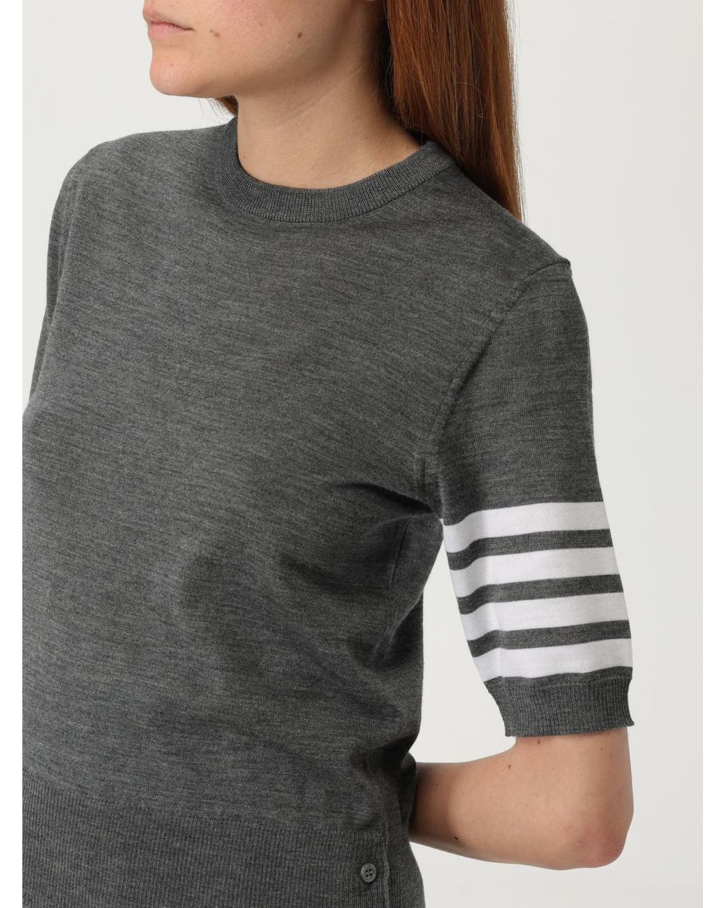 Thom Browne Gray Woll-Rundhalspullover Mit 4-Bar-Streifen
