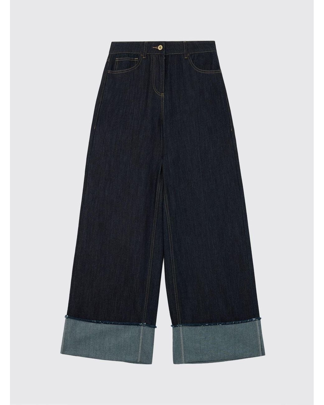 Twinset Blue Mid-Rise Cotton Denim Palazzo Jeans With Cuffs
