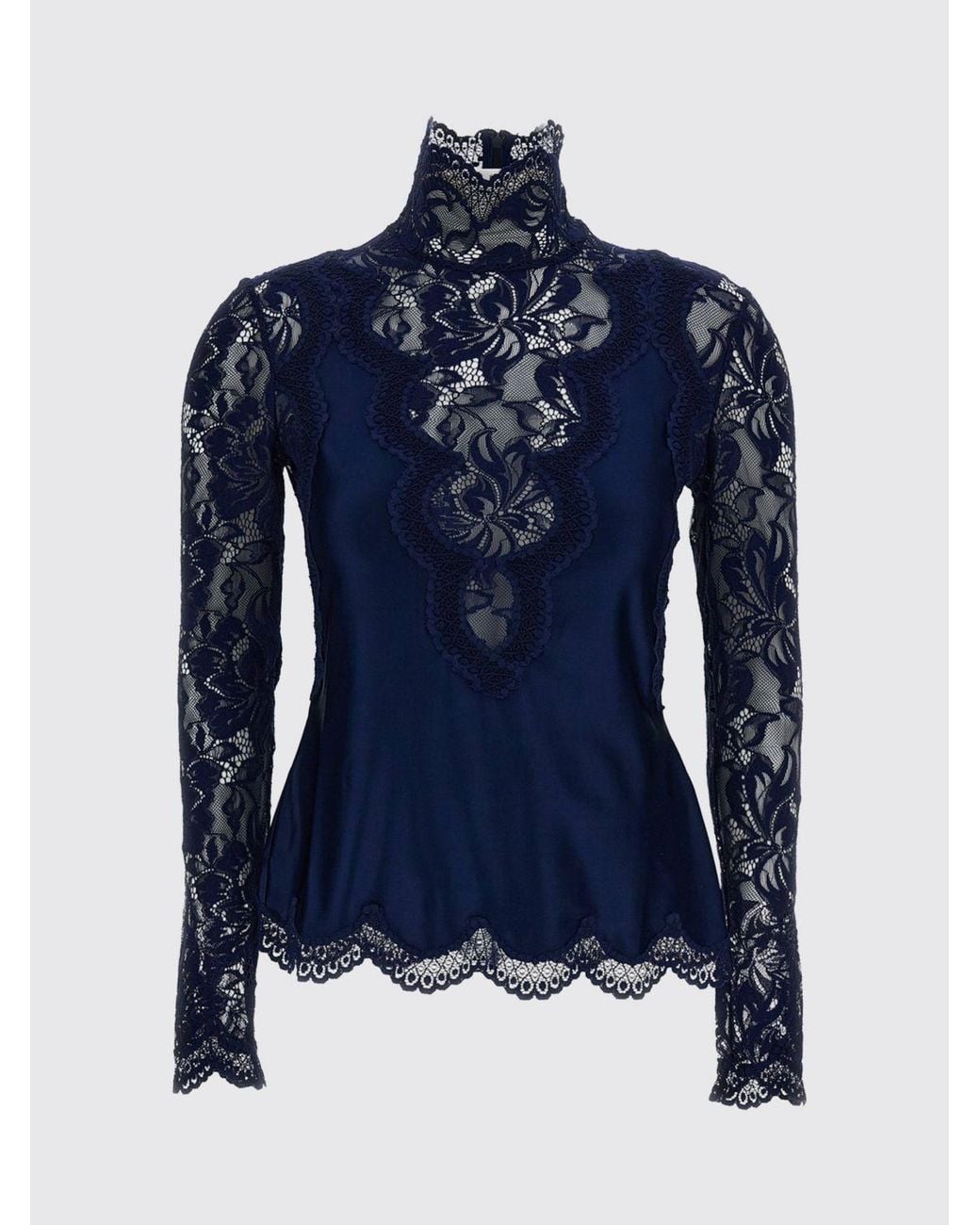 Rabanne Blue Long-Sleeved Lace Roll Neck Top With Slim Fit