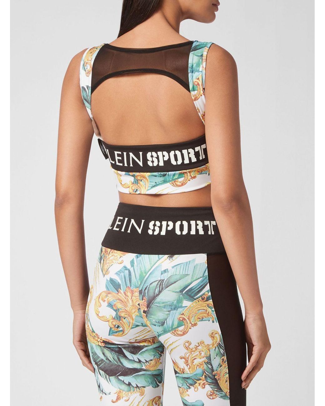 Philipp Plein Blue Cropped Sports Top With Off-The-Shoulder Design And Graphic Print