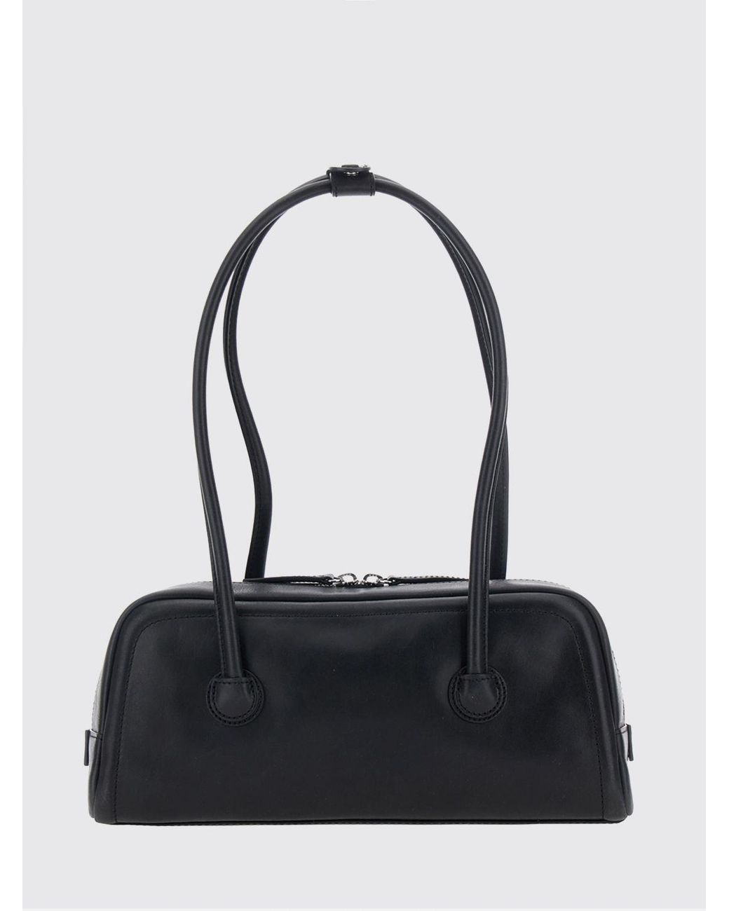 MARGE SHERWOOD Black Boston Flared Leather Shoulder Bag With Double Handle