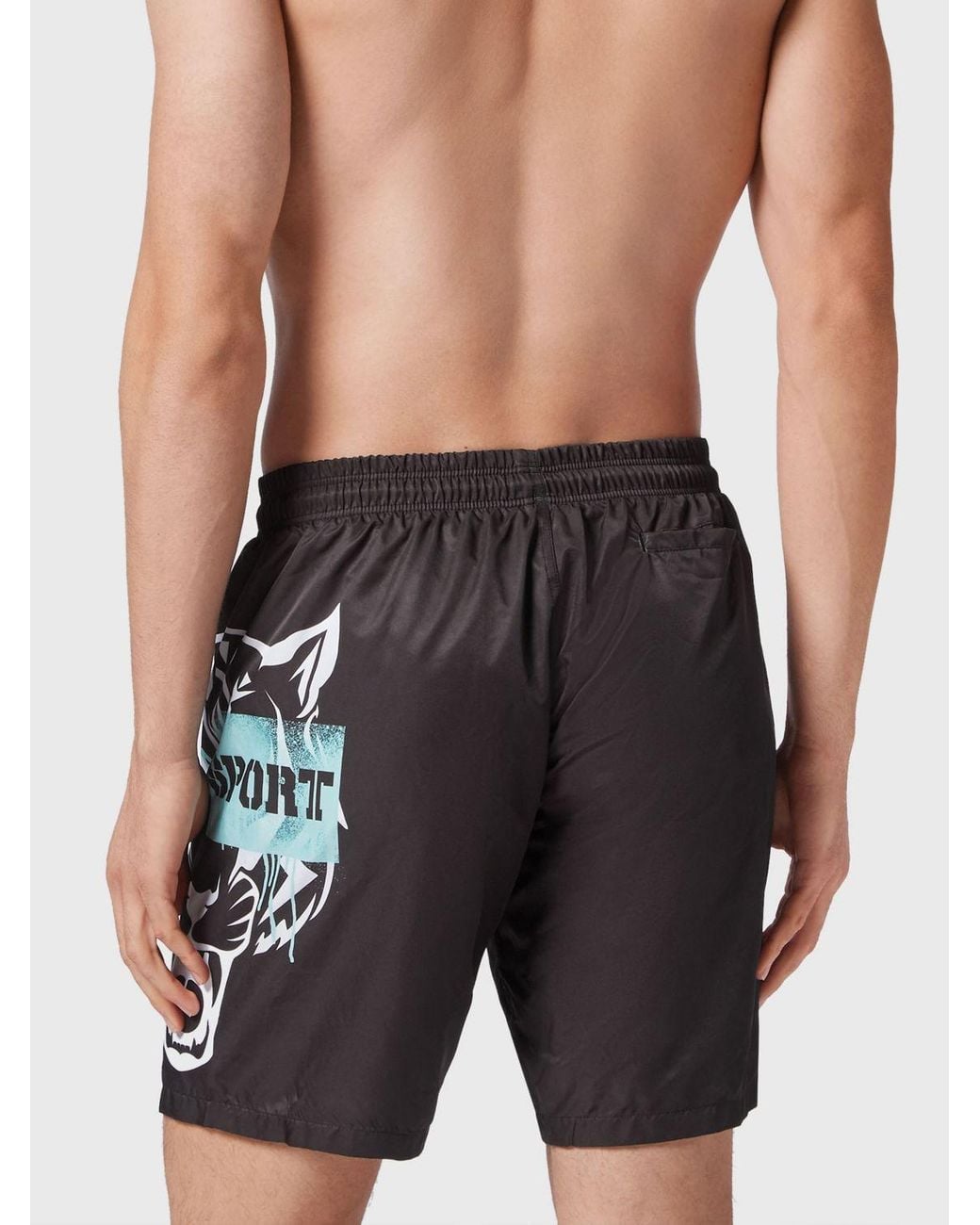 Philipp Plein Black Nylon Swim Trunks With Contrasting Printed Logo for men