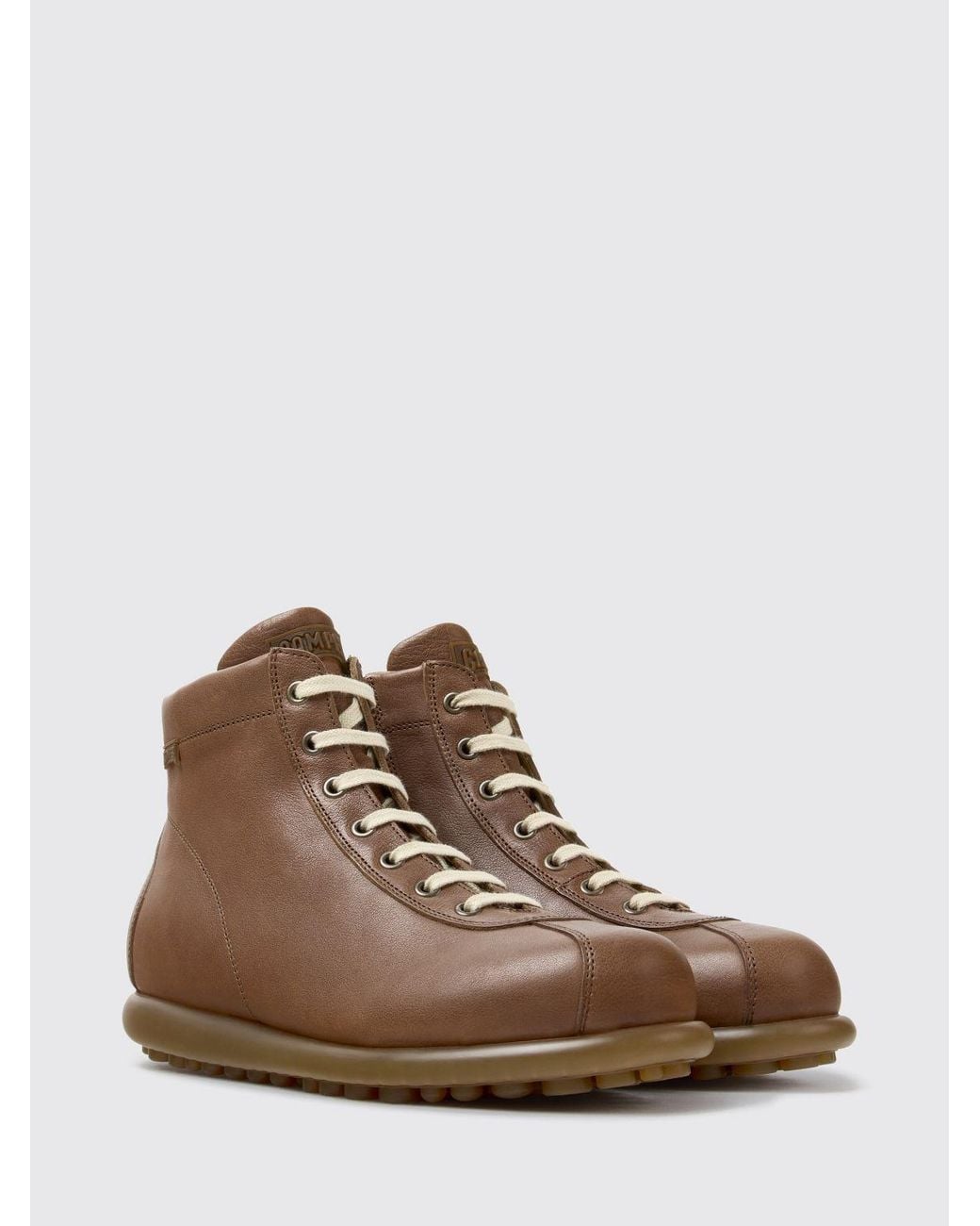 Camper Brown Pelotas Lace-Up Leather Ankle Boots With Side Zip for men