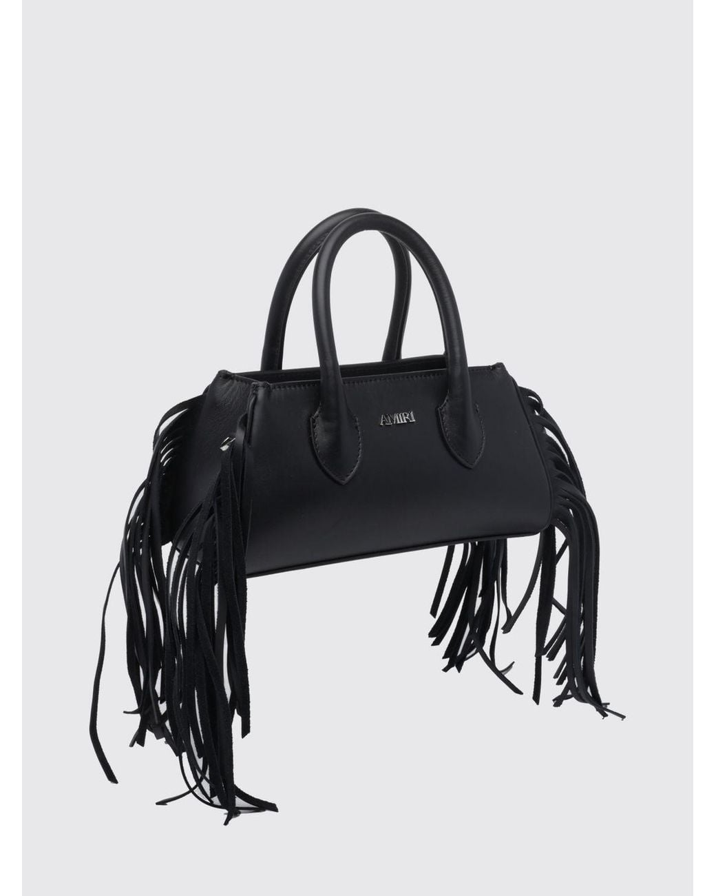 Amiri White Fringed Smooth Leather Mini Handbag With Metallic Logo