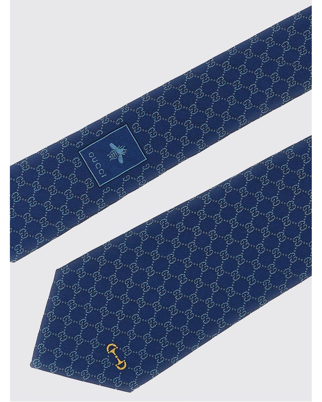 Gucci Blue Silk Tie With Gg Monogram And Horsebit for men