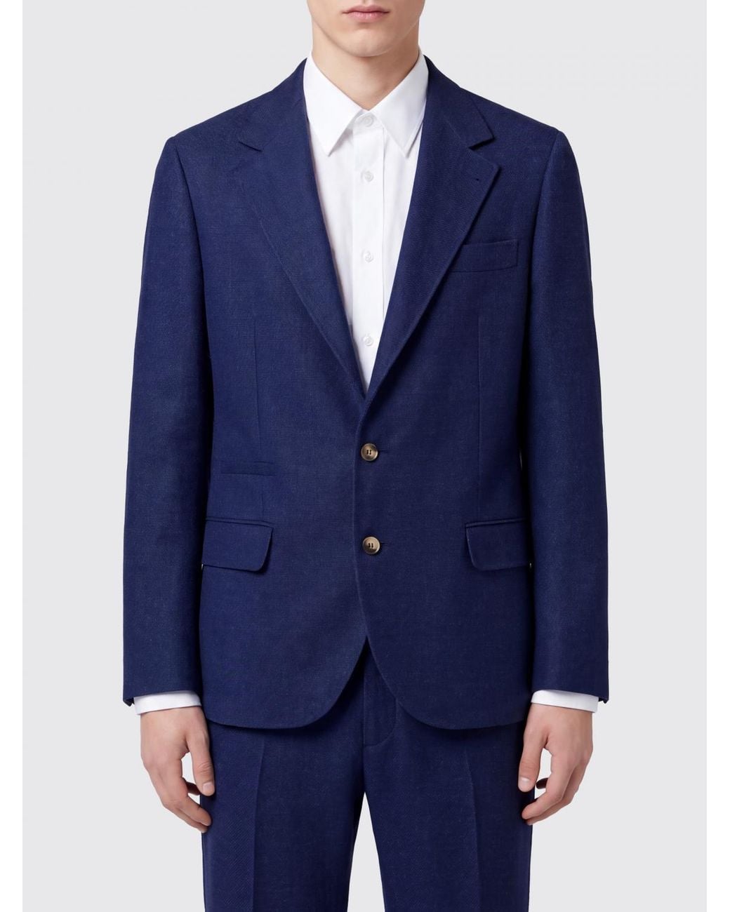 Brunello Cucinelli Blue Single-Breasted Pure Wool Blazer With Lapels And Flap Pockets for men