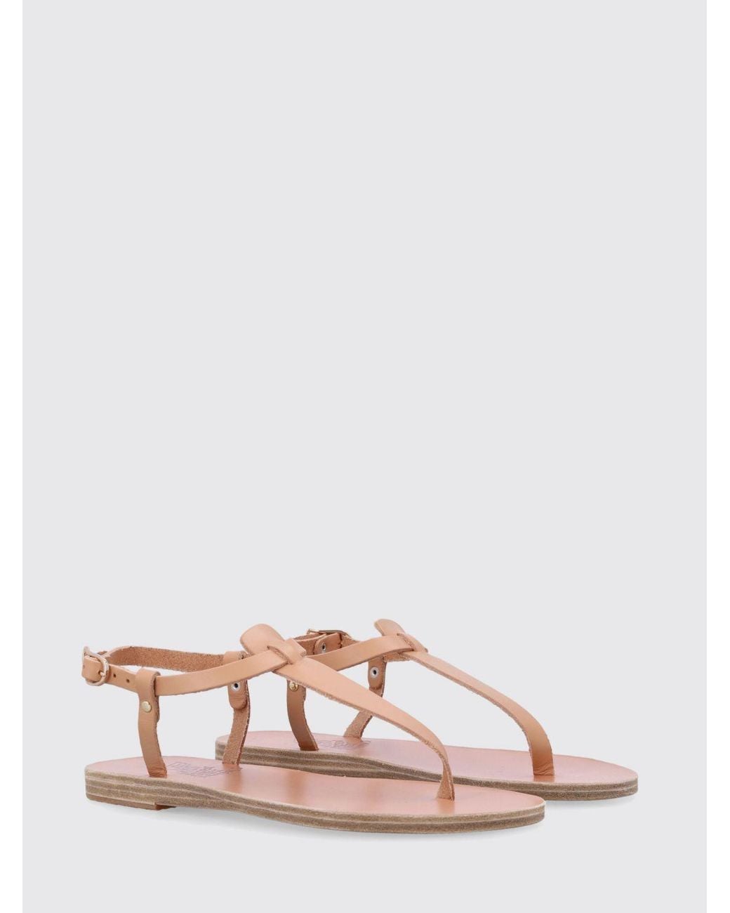 Ancient Greek Sandals Natural Leather Low-Heeled Thong Sandals With Ankle Strap