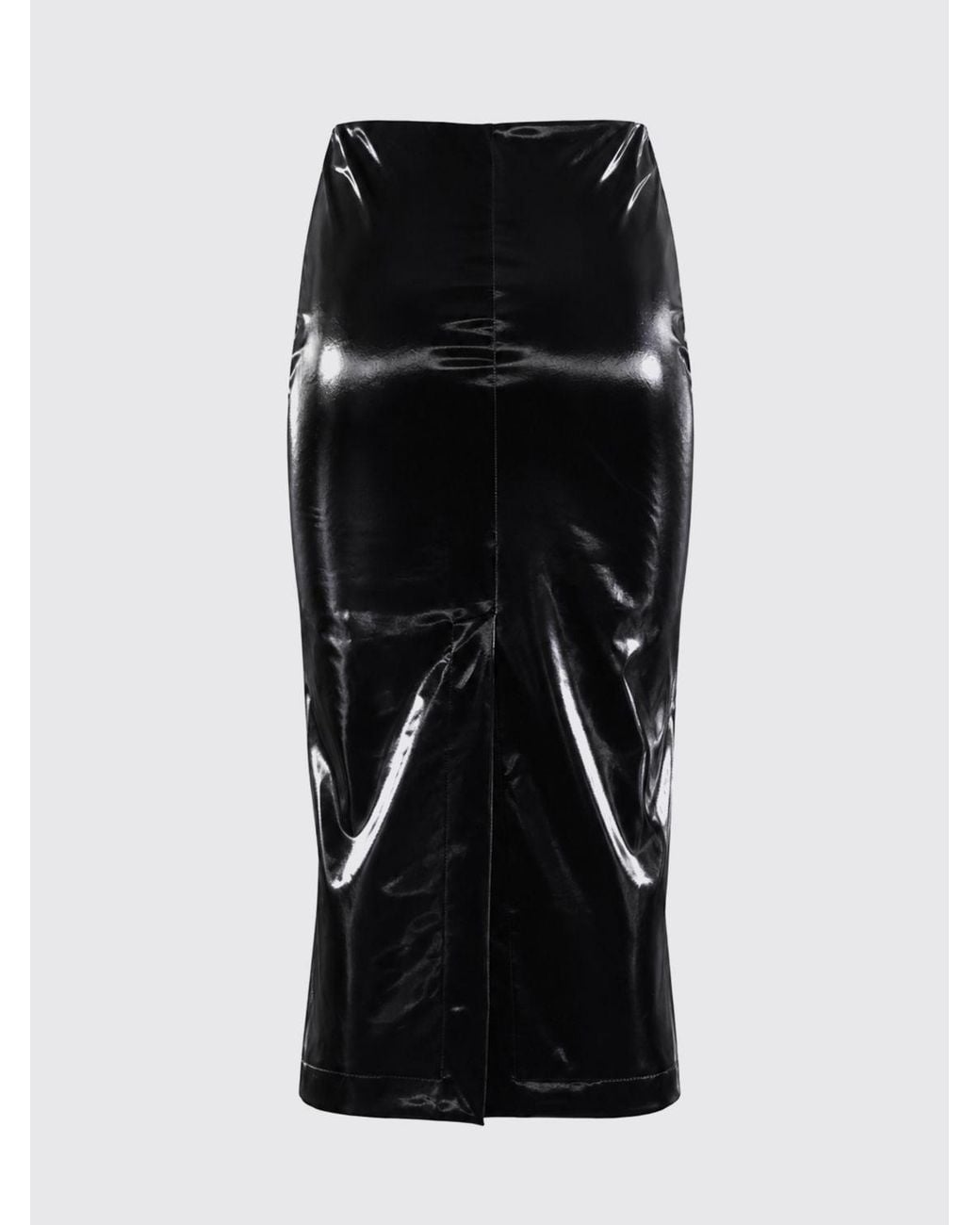 Patrizia Pepe Black High-Waisted Draped Patent Pencil Midi Skirt