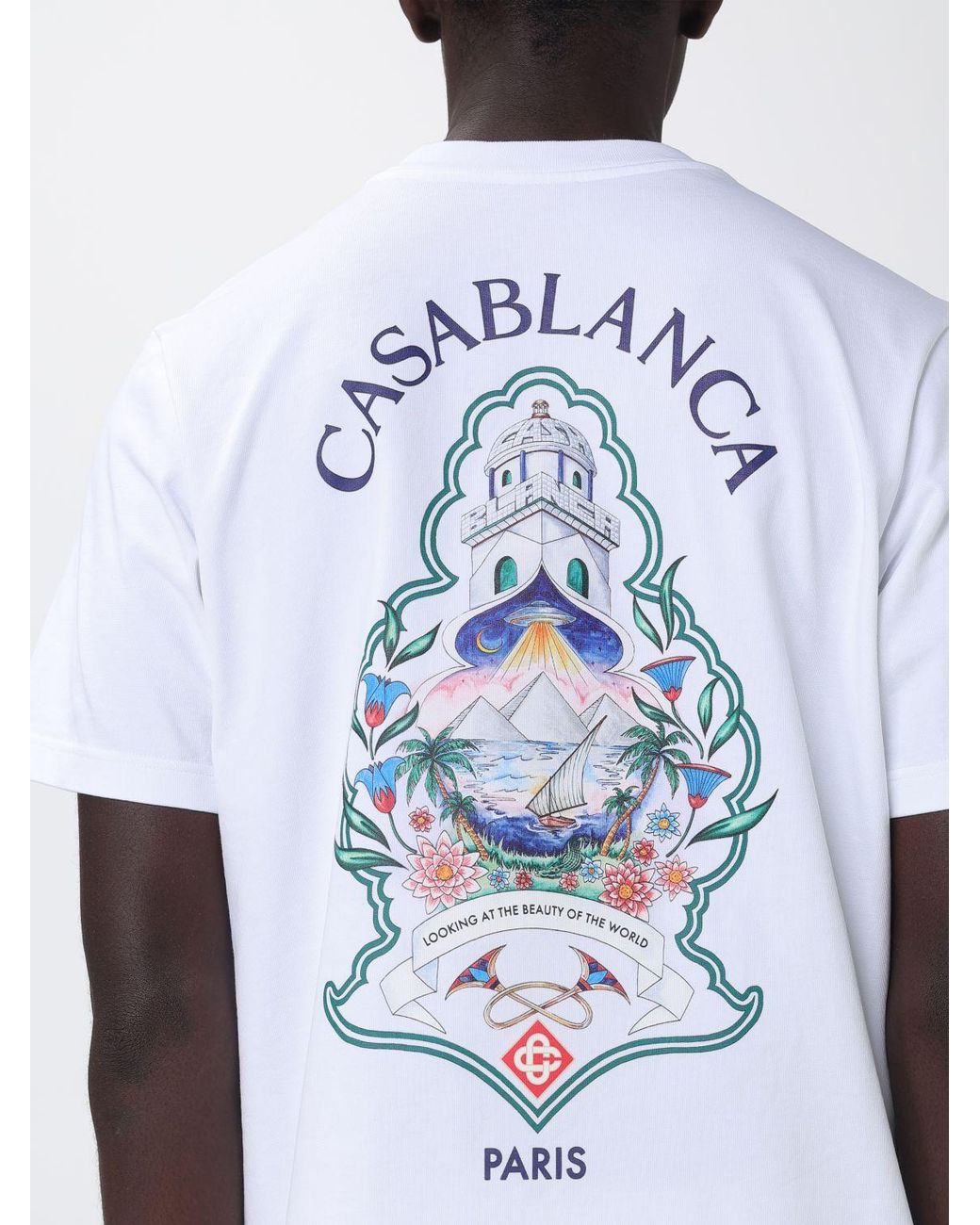 Casablanca White Organic Cotton Crew Neck T-Shirt With Logo Print for men