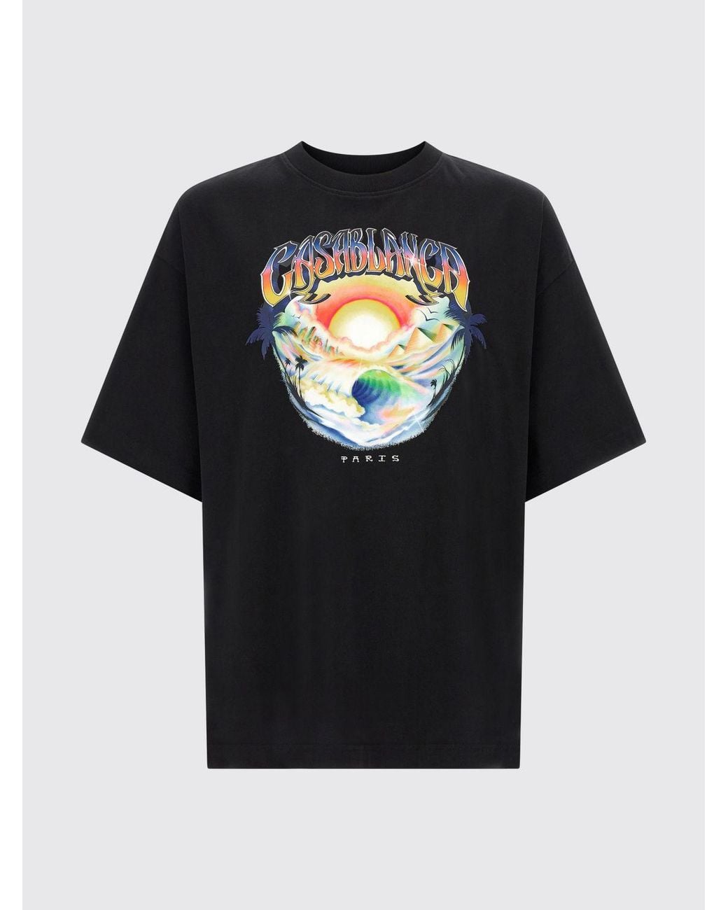 Casablanca Black Organic Cotton T-Shirt With Graphic Print And Front Logo for men