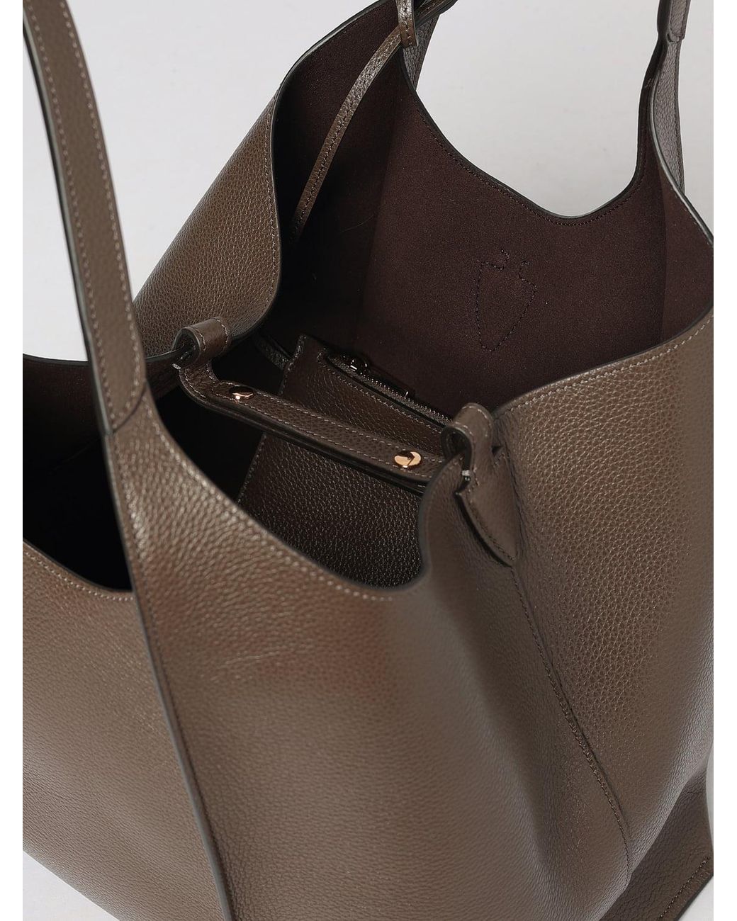 Tod's Brown T Timeless Grained Calfskin Shoulder Bag With Double Handle