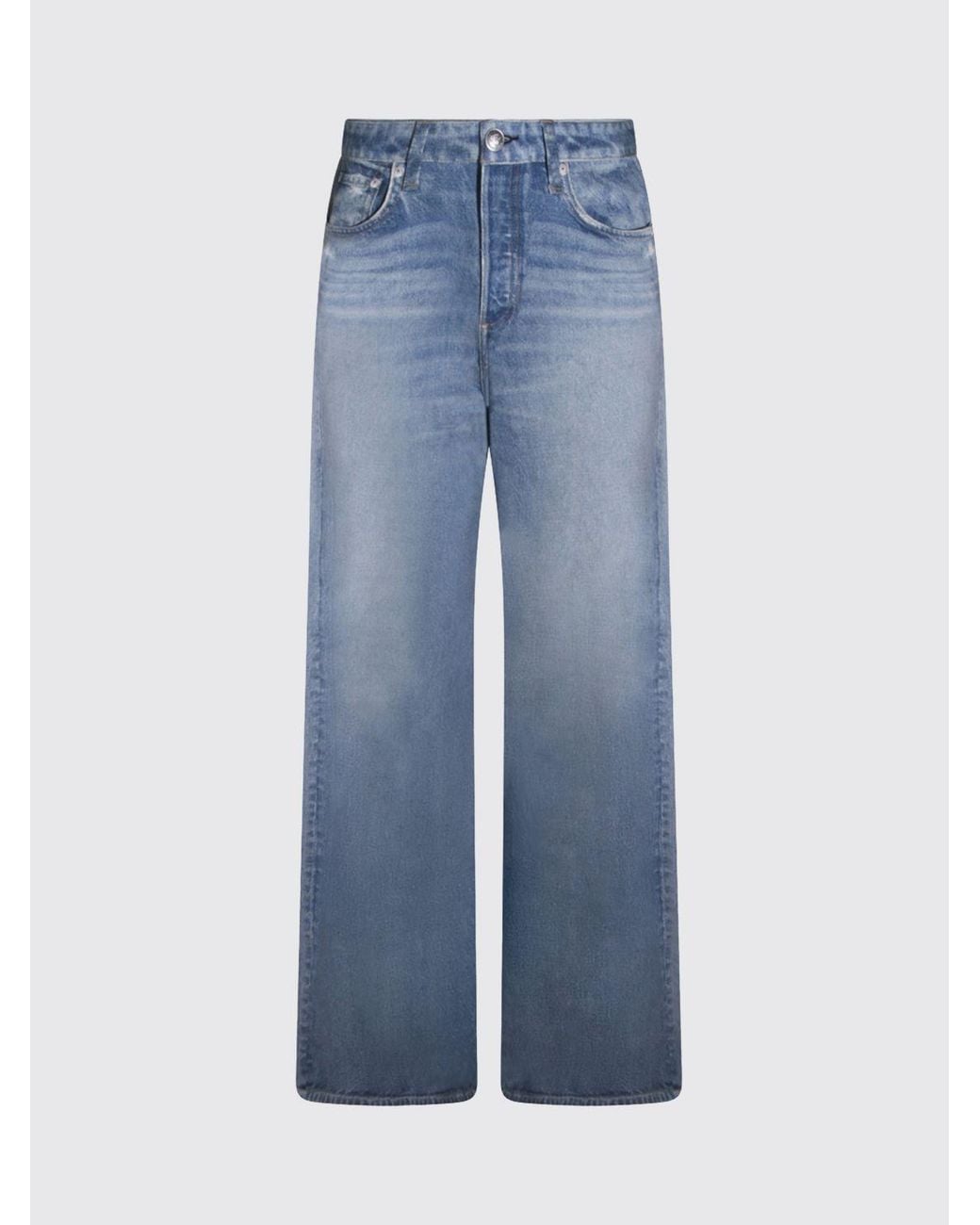 Rag & Bone Blue High-Waisted Wide-Leg Cotton Denim Trousers With Five Pockets