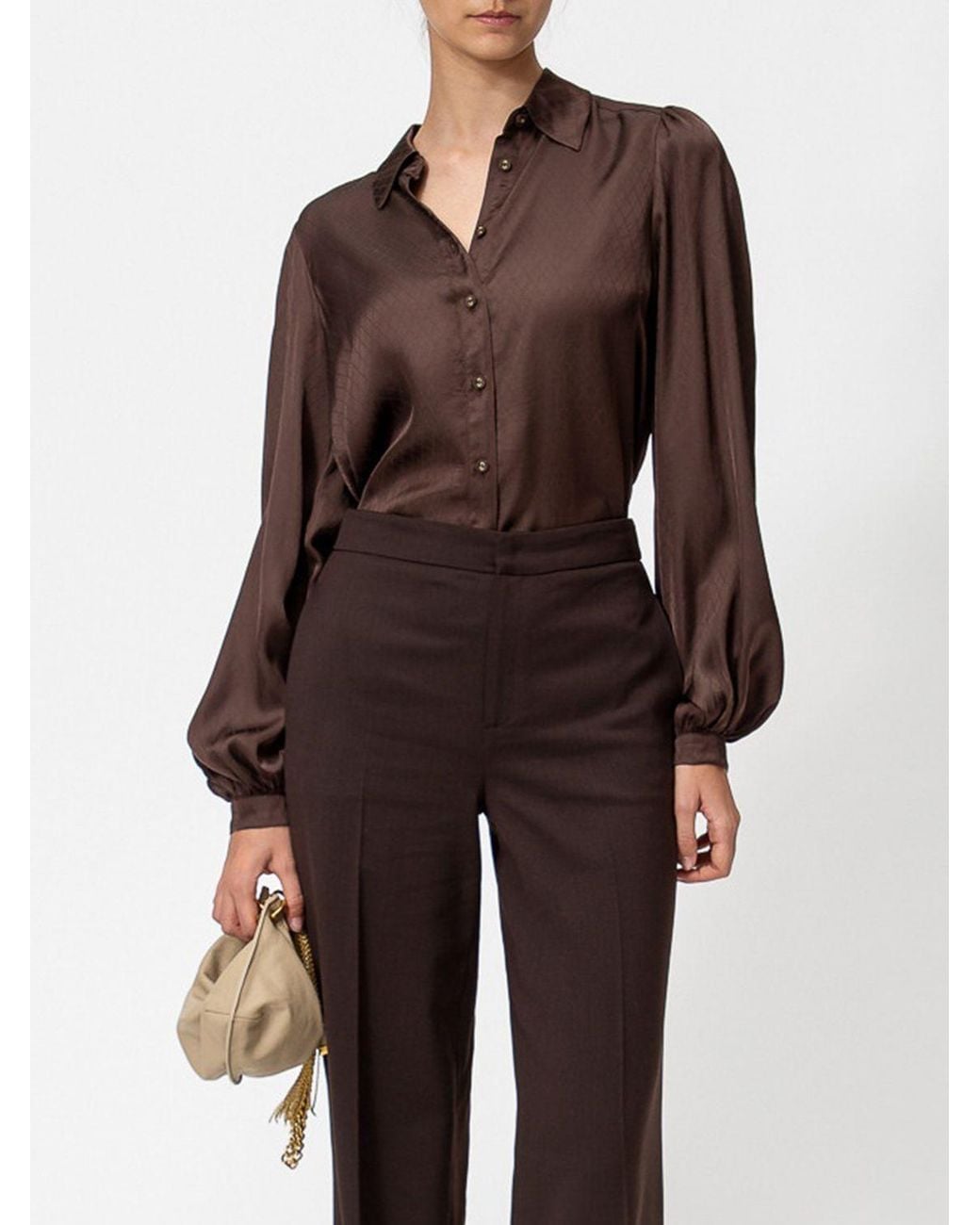 Twinset Brown Viscose Shirt With Classic Collar And Check Details