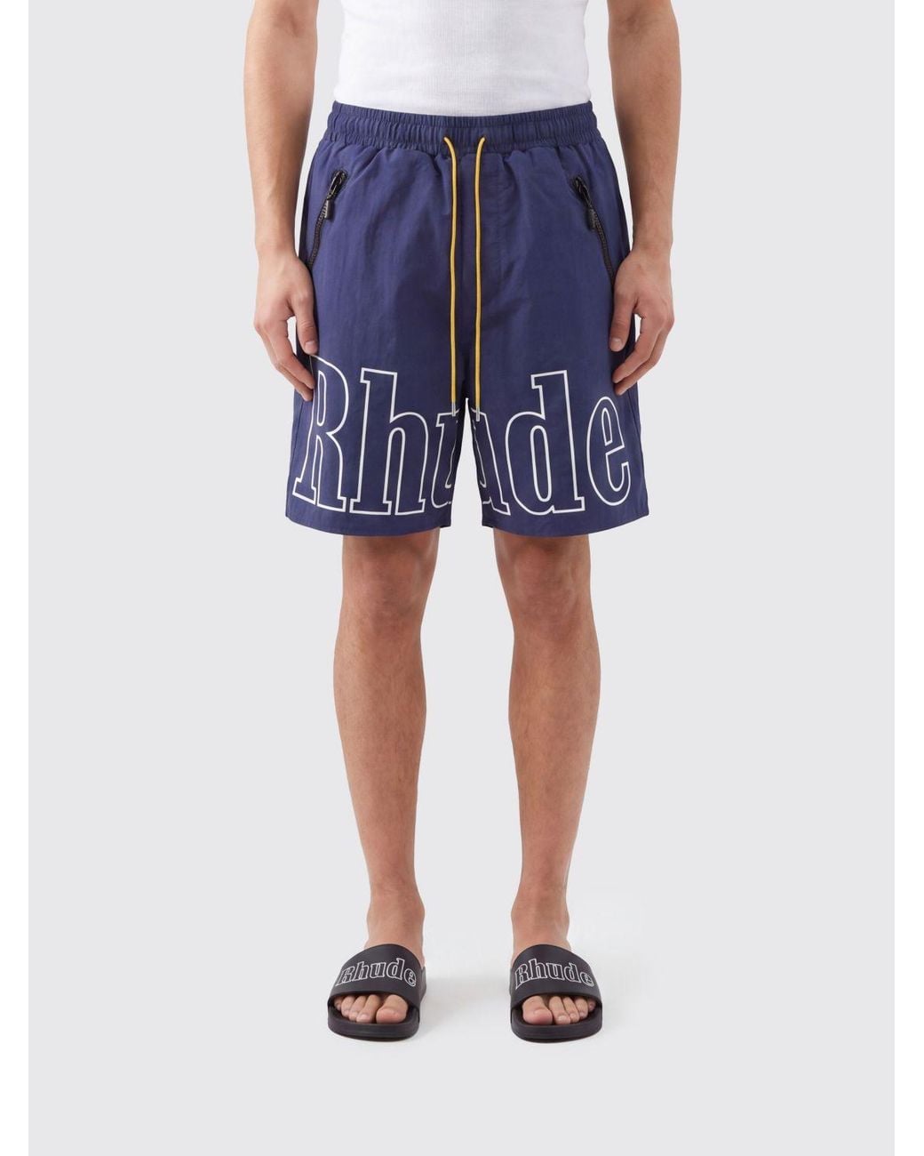 Rhude Blue Polyester Drawstring Shorts With Contrast Logo for men
