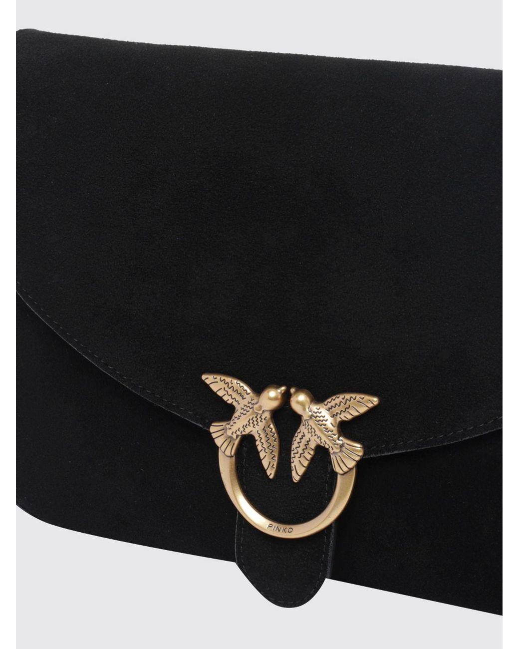 Pinko Black Mini Love Bag Suede Crossbody Bag With Love Birds Logo