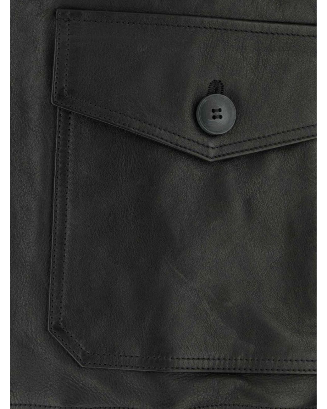 A.P.C. Black Leather Bomber Jacket With Classic Collar And Zip Closure for men