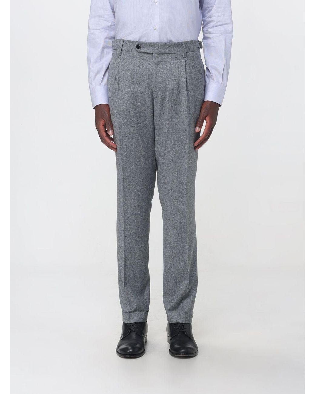 Berwich Gray Slim Fit Pleated Virgin Wool Tailored Trousers for men