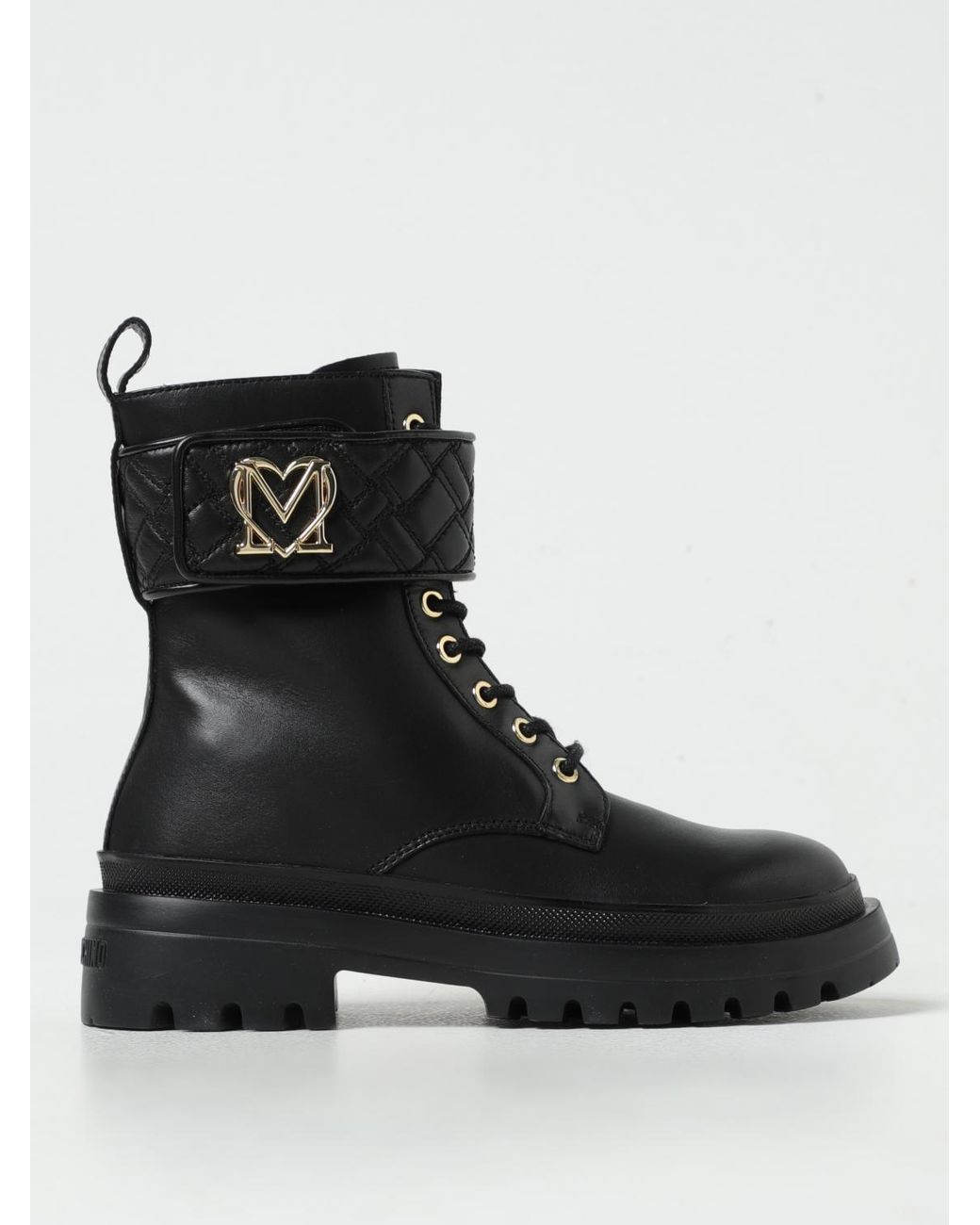 Love Moschino Black Laceup Quilted Ankle Boots