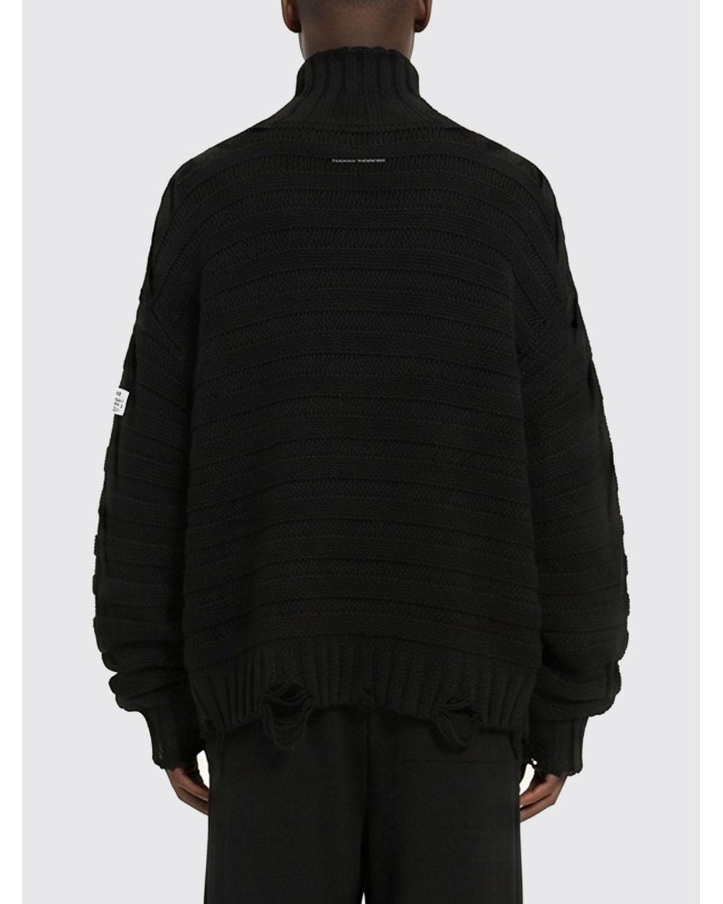 MM6 by Maison Margiela Black Relaxed Fit Wool Blend Turtleneck Jumper With Logo for men