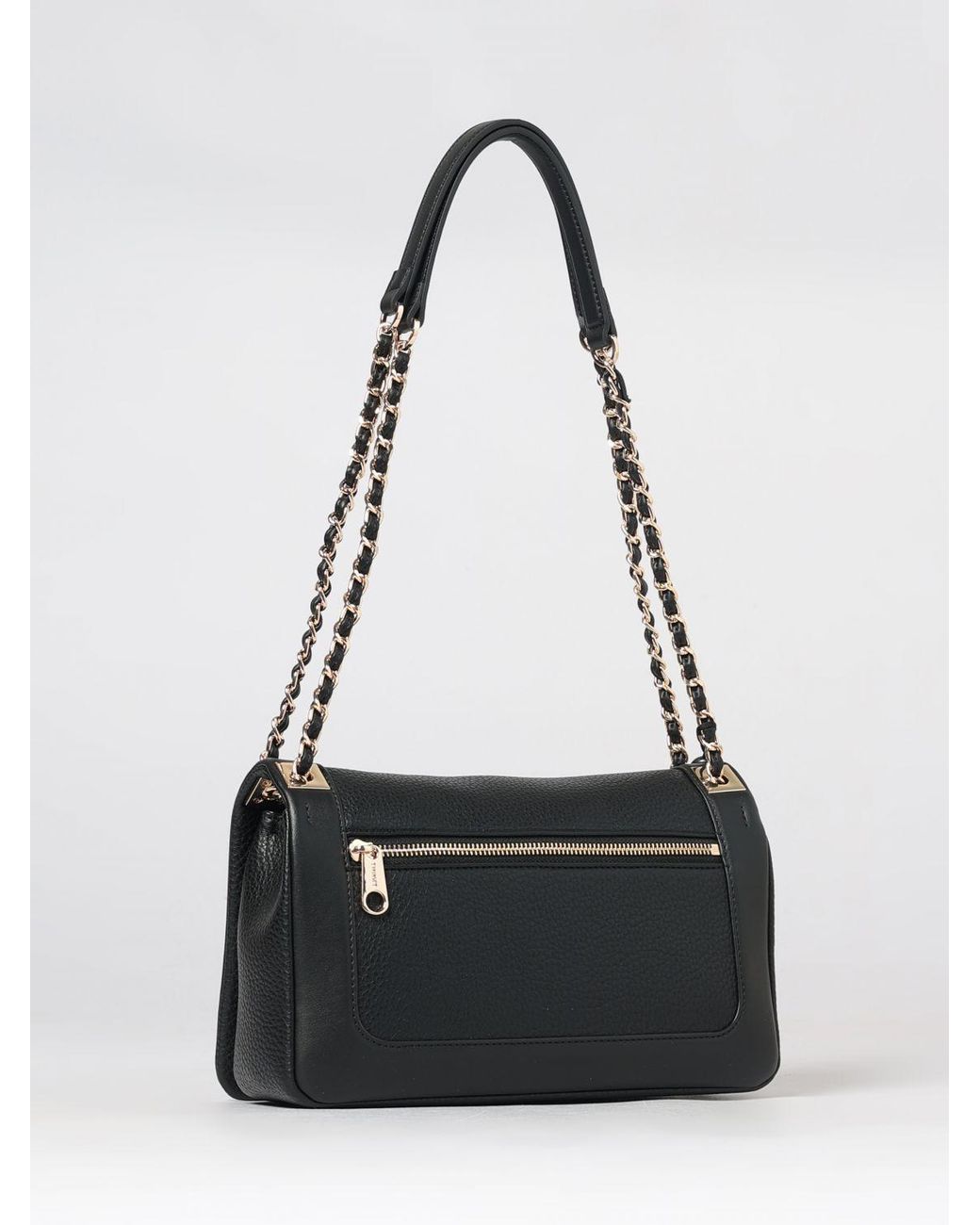 Twinset Black Grained Faux Leather Shoulder Bag With Braided Handle
