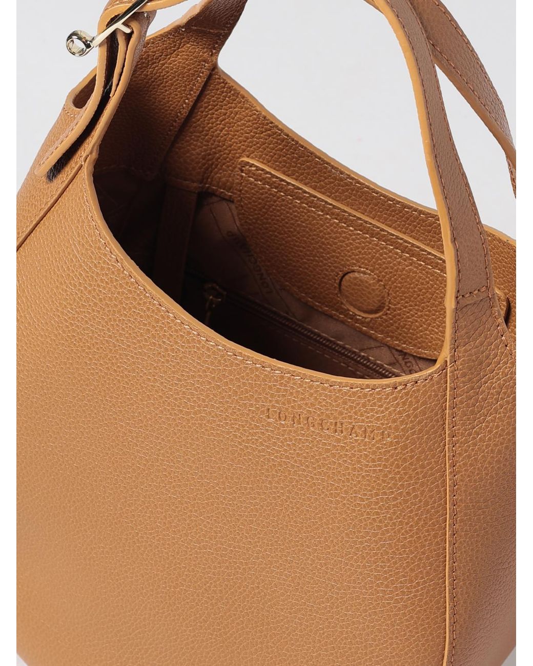 Longchamp Brown Le Foulonné Toile Mini Grained Leather Tote Bag With Embossed Logo