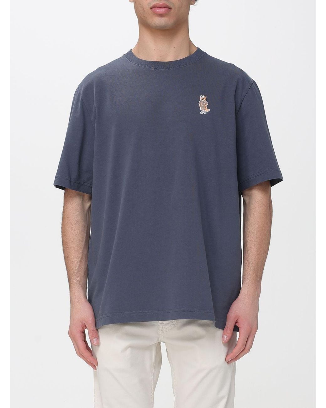 Maison Kitsuné Blue Maison KitsunÉ Cotton T-Shirt With Logo for men