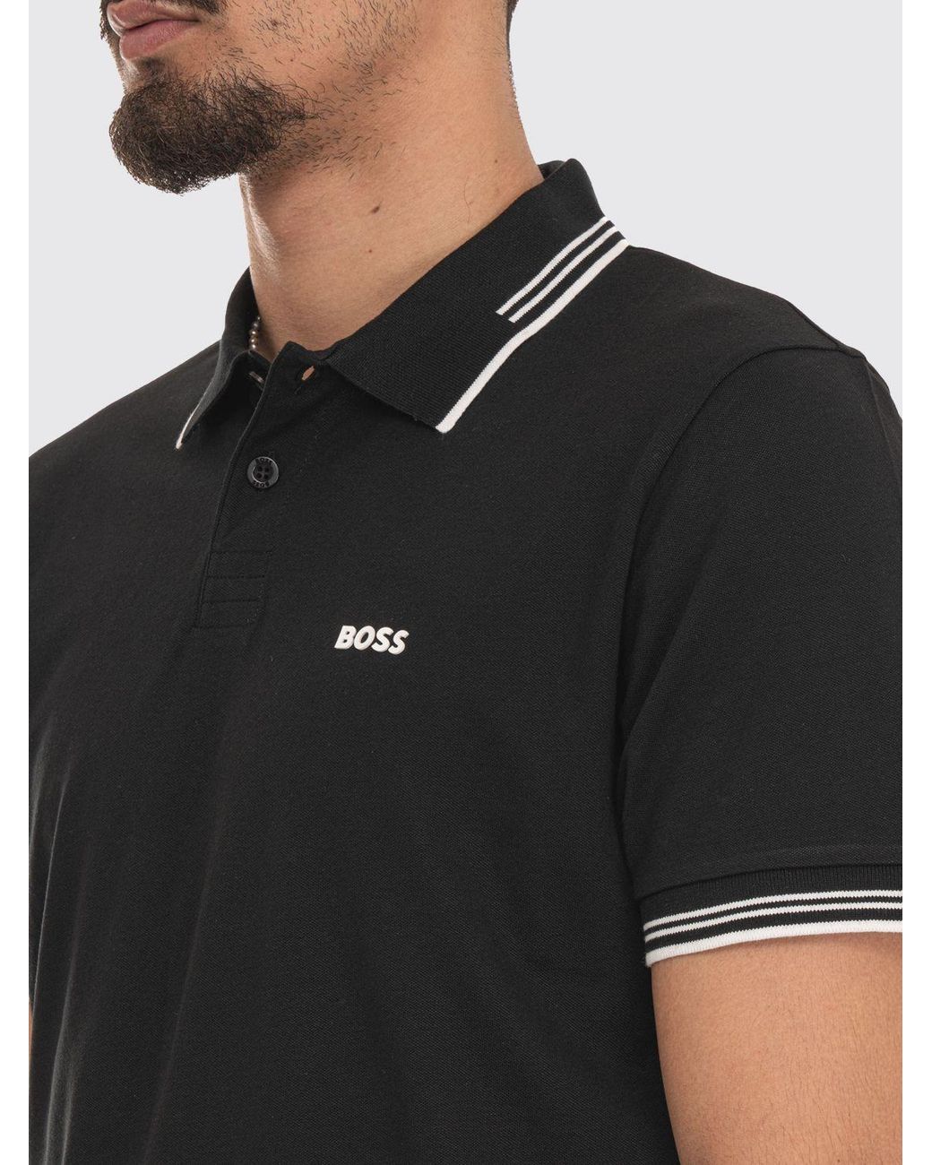 Boss Black Cotton Polo With Logo for men