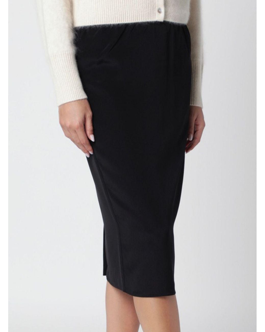 Almada Label Black Cia Silk-Blend Midi Pencil Skirt With Elasticated Waist