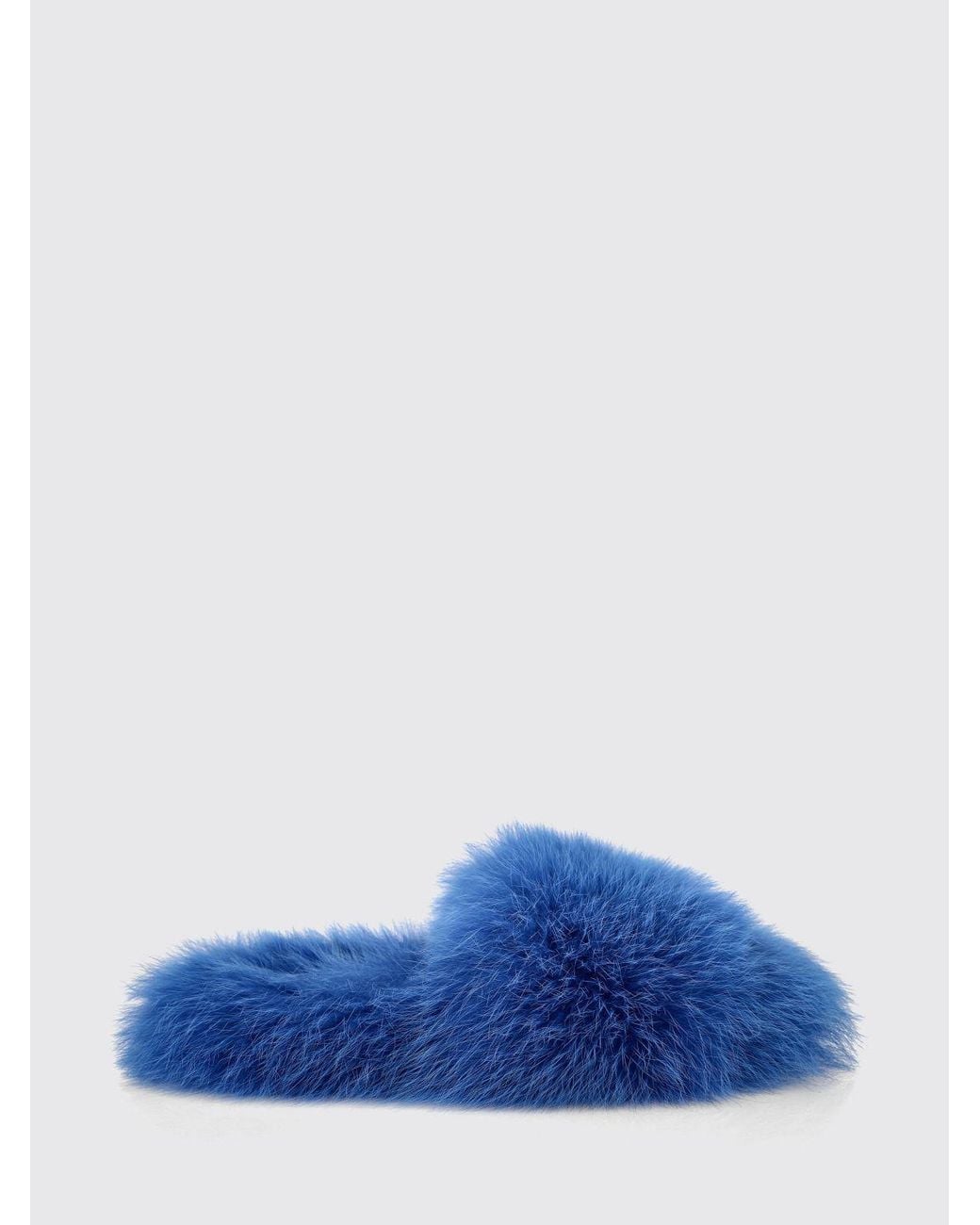 Philipp Plein Blue Solid Colour Fur Slide Sandals With A Low Heel