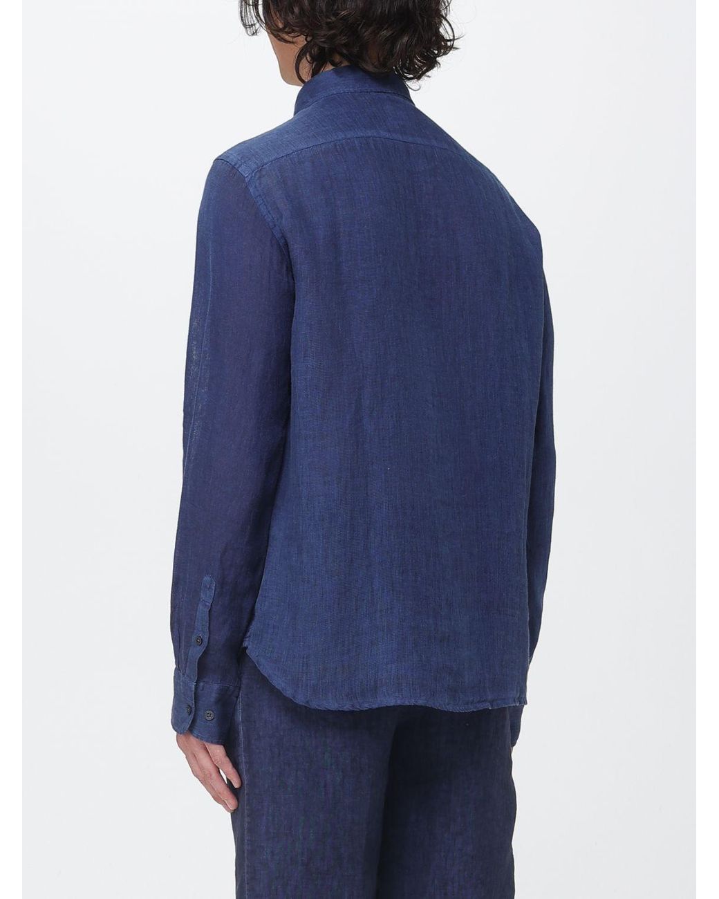 120% Lino Blue Linen Shirt for men