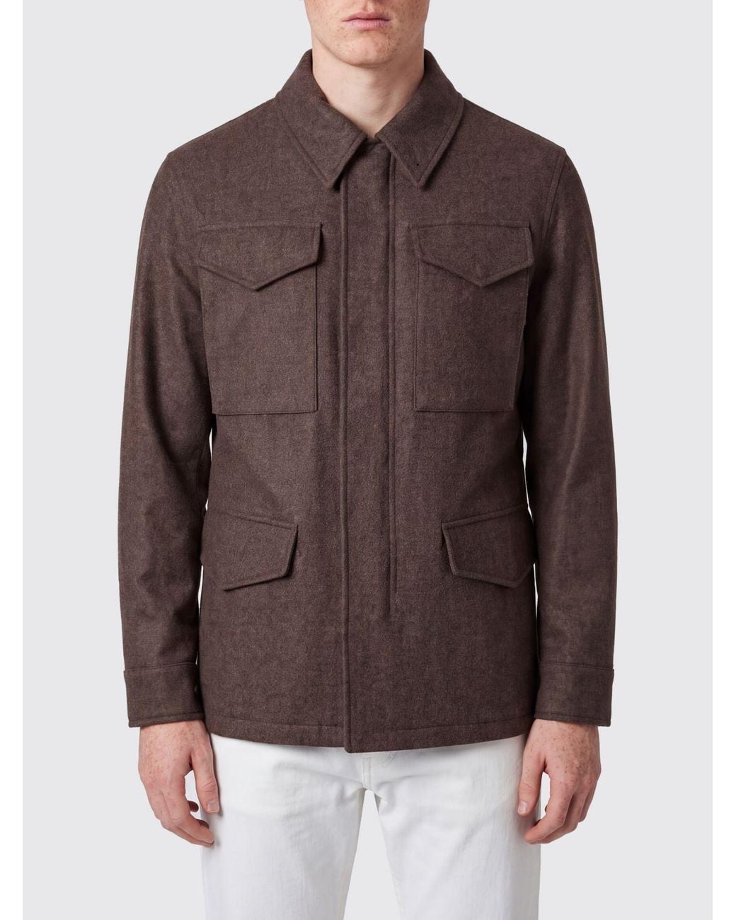 Eleventy Brown Wool And Cashmere Blend Shirt Jacket With Patch Pockets for men