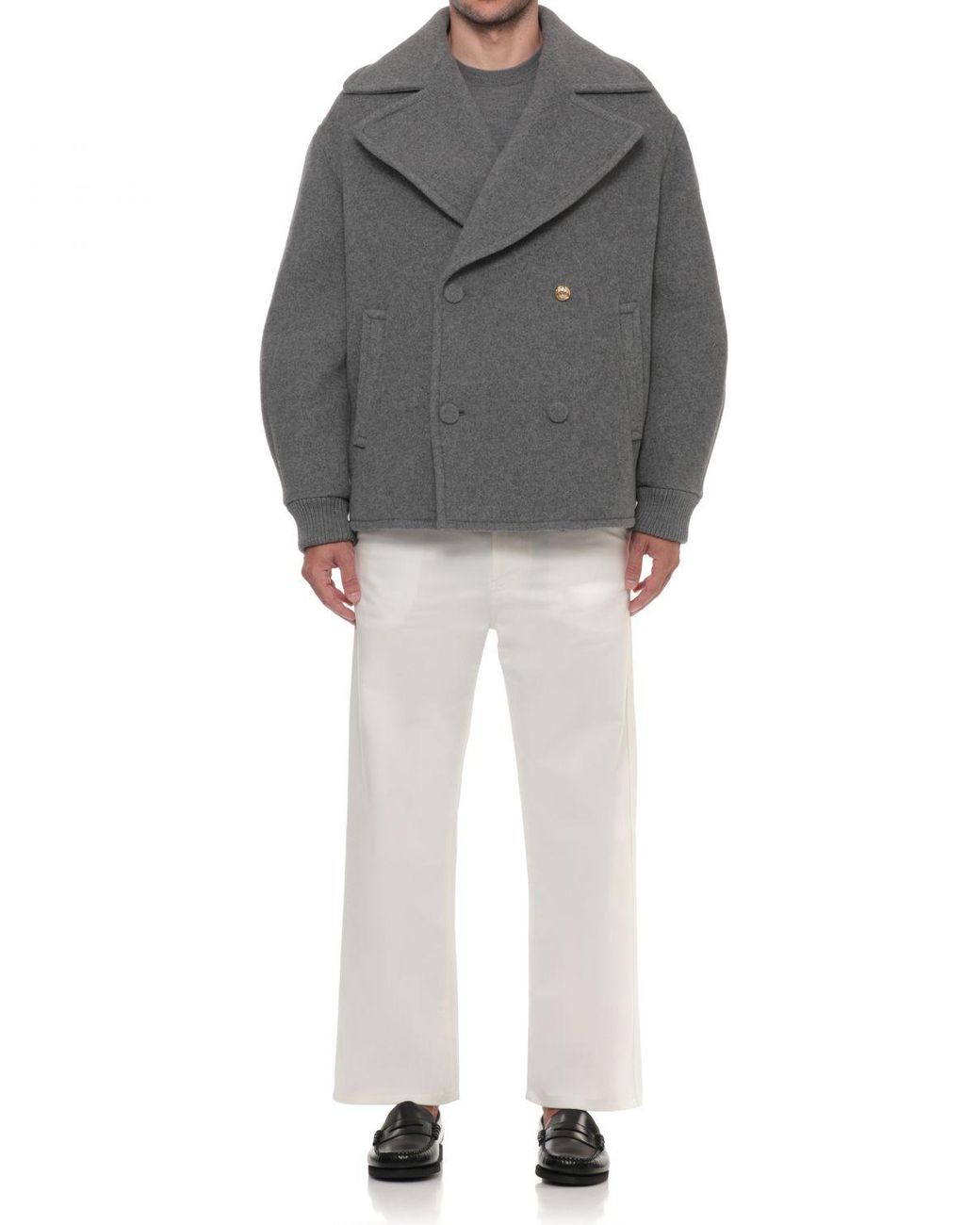 Moschino Couture Gray Double-Breasted Wool Blend Caban Coat With Lapels for men