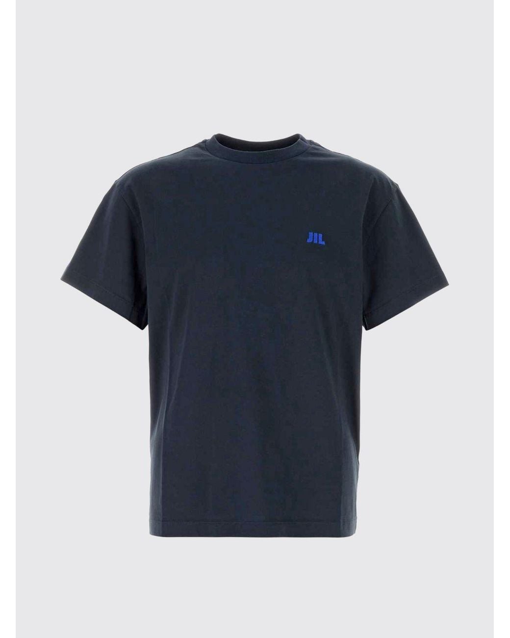 Jil Sander Blue Cotton Crewneck T-Shirt With Contrast Logo On Chest for men