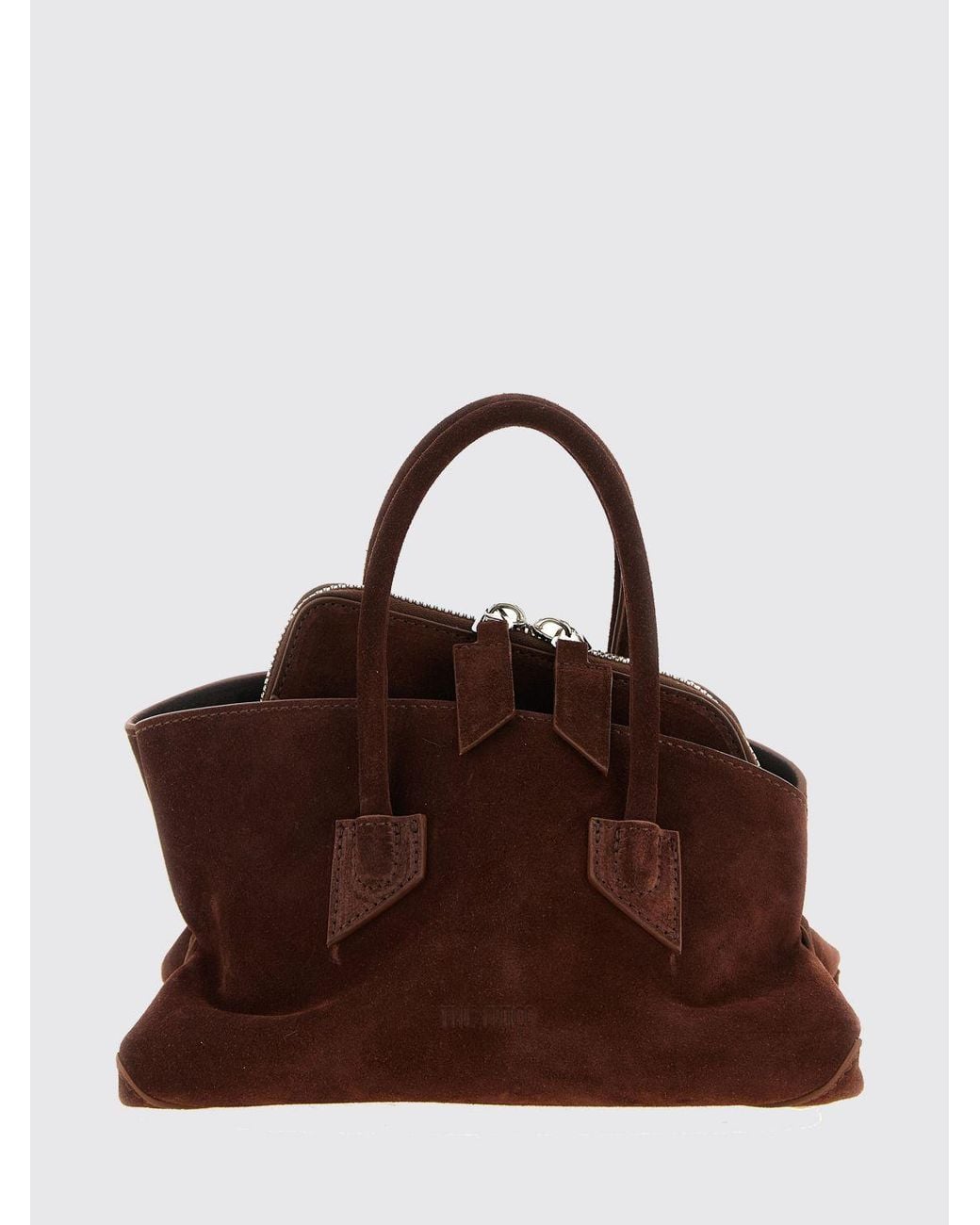 The Attico Brown La Passeggiata Suede Leather Handbag With Double Handle