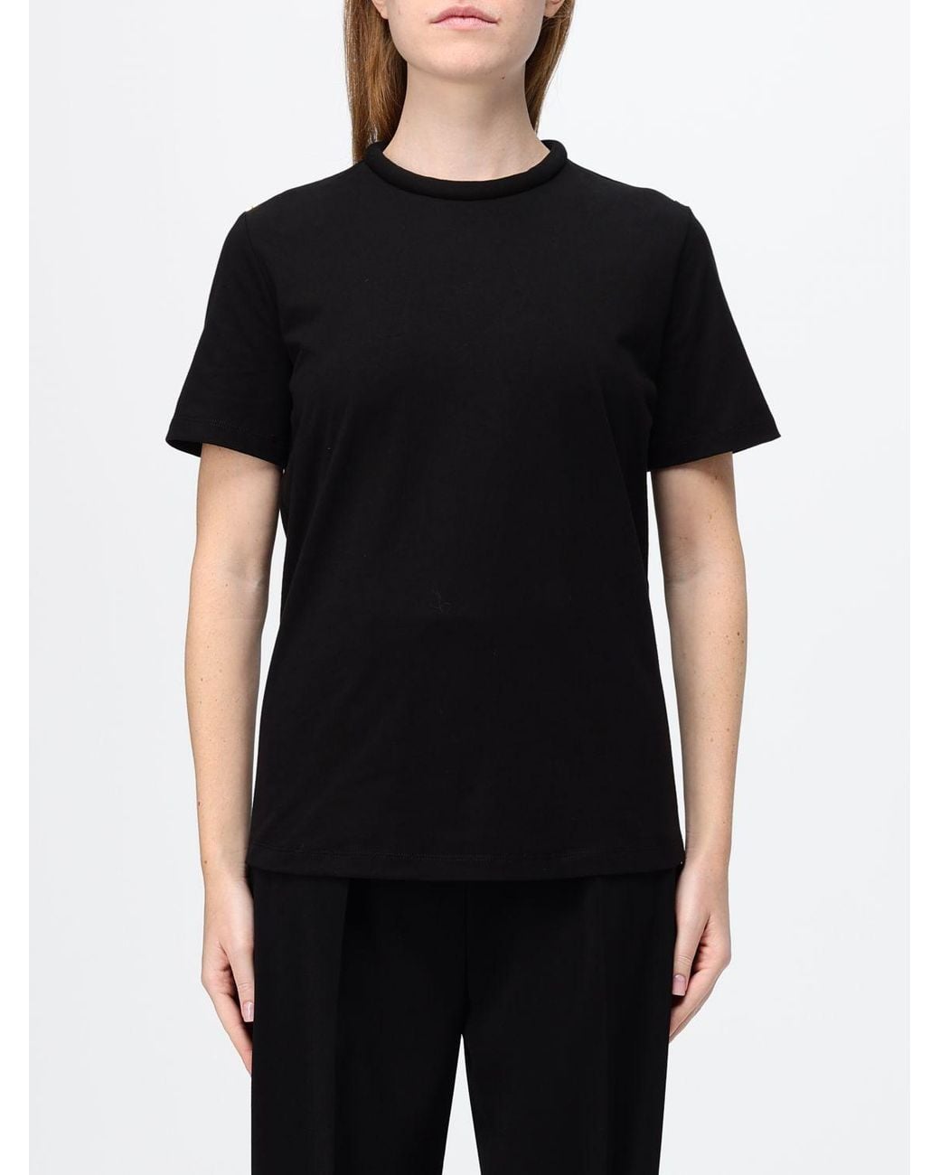 Elisabetta Franchi Black Cotton T-Shirt With Metallic Logo And Back Closure