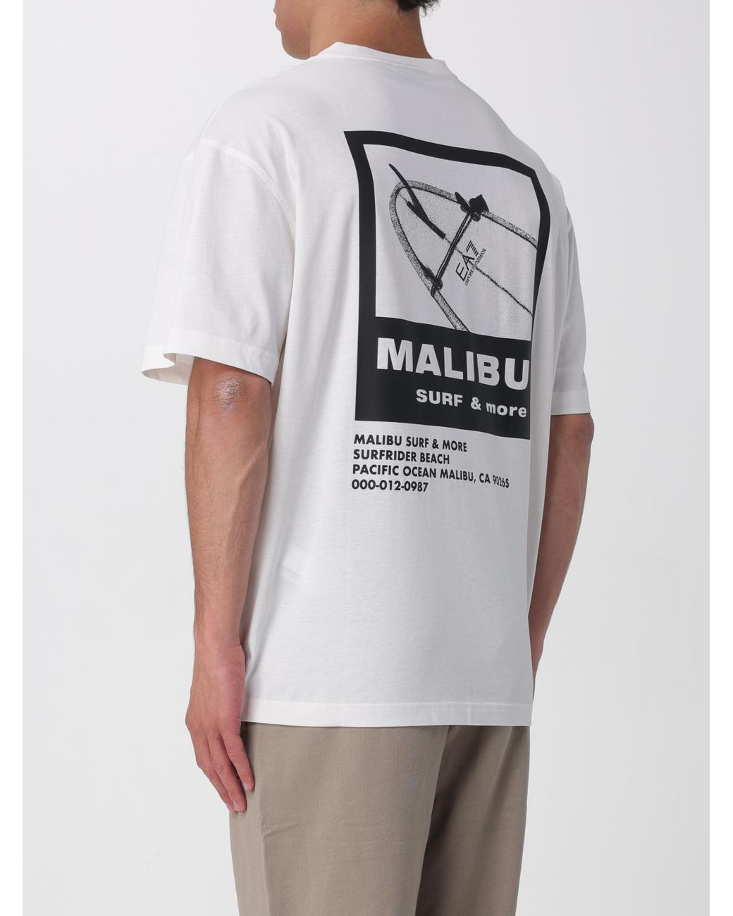 EA7 White Printed Cotton Crew Neck T-Shirt for men