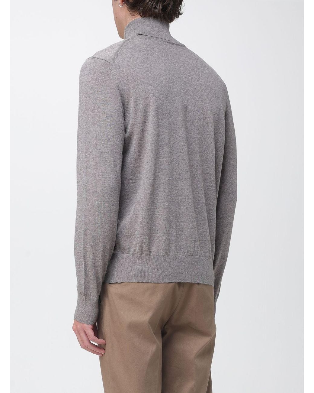 Boss Gray Virgin Wool Turtleneck Jumper With Ribbed Trims for men