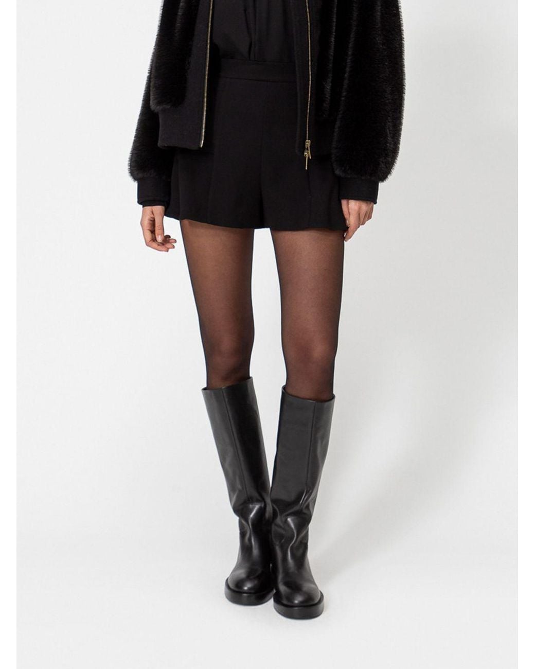 Twinset Black High-Waisted Slim Fit Crêpe Shorts With Side Zip