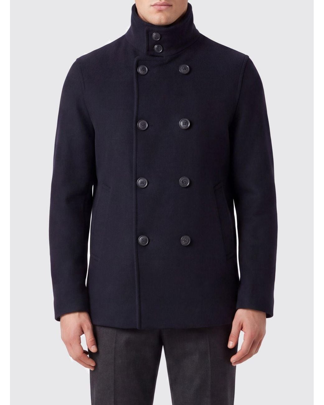 Herno Blue Resort Double-Breasted High Neck Short Coat for men