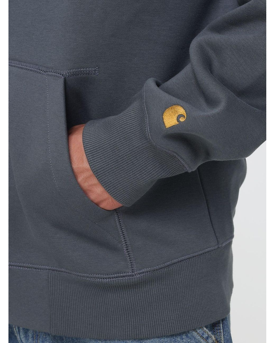 Carhartt Blue Relaxed Fit Cotton Zip-Up Hoodie With Drawstring And Welt Pockets for men