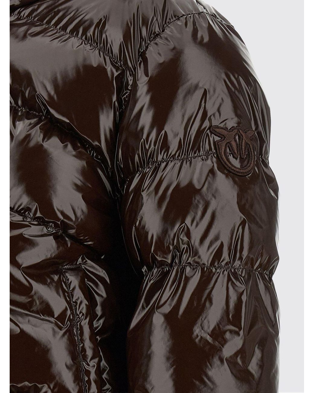 Pinko Brown Quilted Water-Repellent Nylon Short Puffer Jacket With High Neck