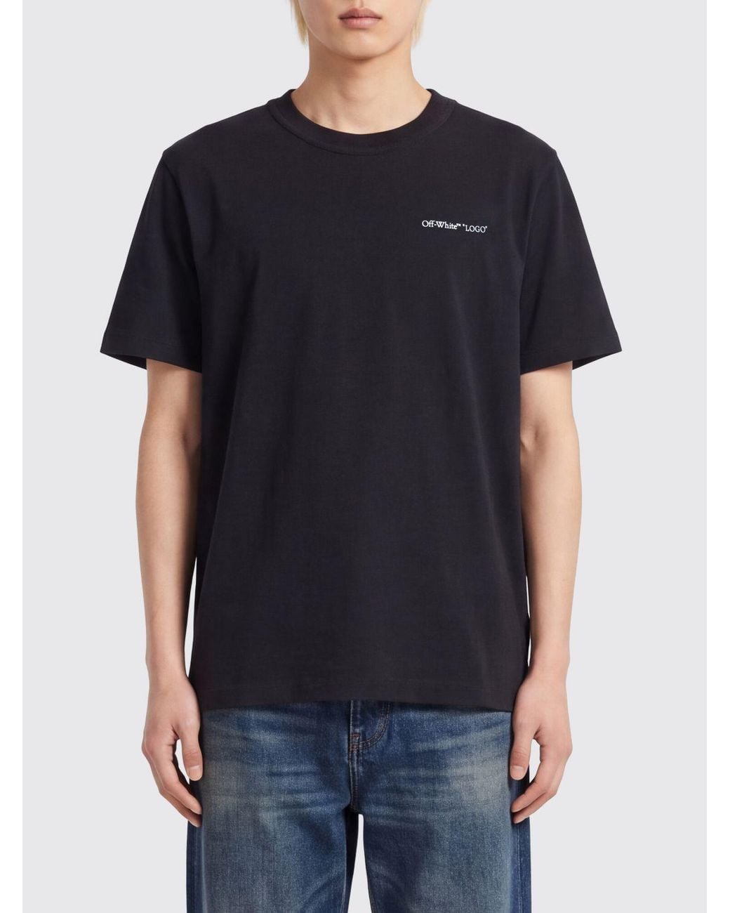 Off-White c/o Virgil Abloh Black Cotton T-Shirt With Contrasting Chest Logo for men